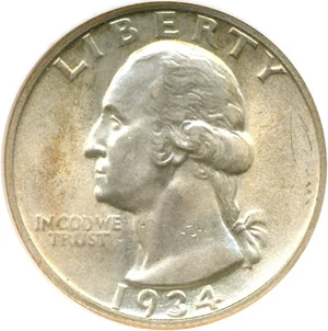 image for: 1934 25c Lt. Motto NGC MS62
