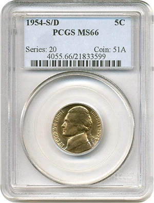 image for: 1954-S/D 5c PCGS MS66