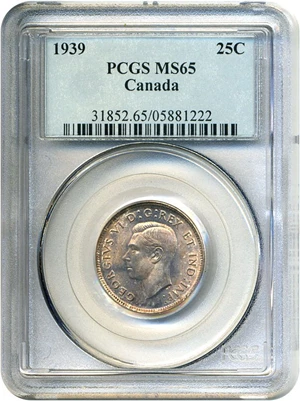 image for: Canada: 1939 25C PCGS MS65