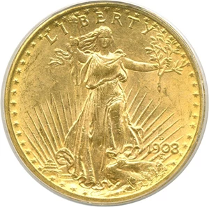 image for: 1908-D $20 No Motto PCGS MS64