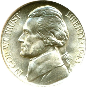 image for: 1943-P 5c NGC MS66 5FS