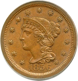 image for: 1856 1c Upright 5 PCGS MS64 BN