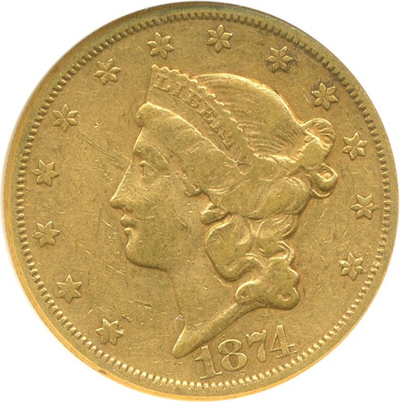 image for: 1874-CC $20  NGC XF40