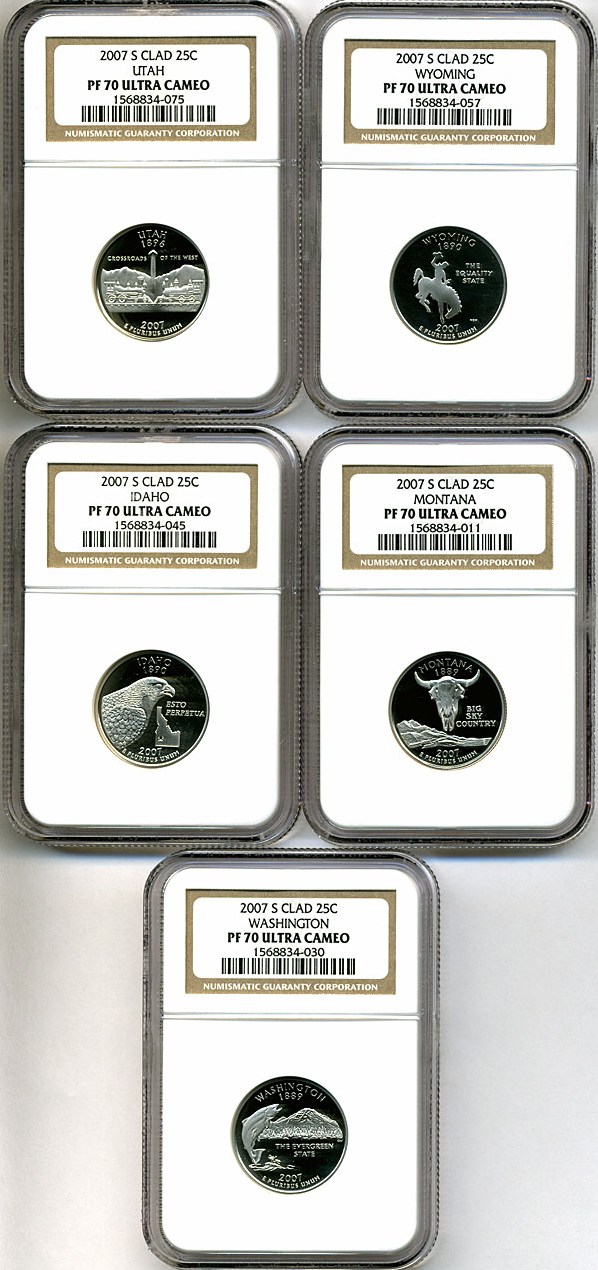 image for: 2007-S 25c State Quarters Proof Set - Clad (5 coins) NGC Proof 70 UCameo