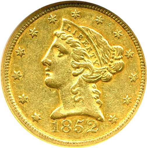 image for: 1852-C $5  NGC AU50
