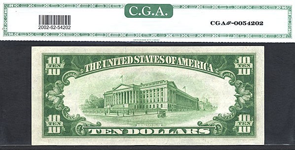 image for: Fr.2002I 1928B $10  CGA CU62  [I03679786A]
