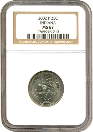 image for: 2002-P 25c Indiana NGC MS67