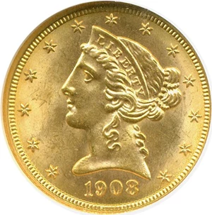 image for: 1908 $5 Liberty NGC MS65