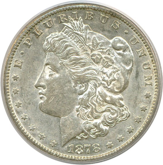 image for: Top 100 VAM: 1878-CC $1 VAM 24  Doubled Leaves PCGS AU50 