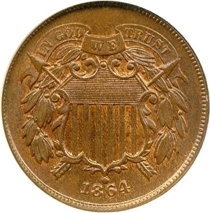 image for: 1864 2c Large Motto NGC MS65 BN