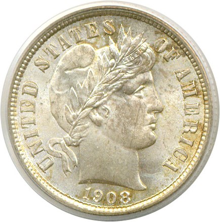 image for: 1908 10c  PCGS MS65 