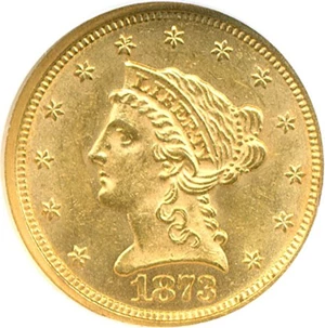 image for: 1873 $2 1/2 Open 3 NGC MS62