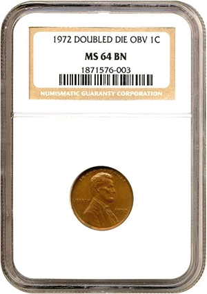 image for: 1972 1c Doubled Die NGC MS64 BN