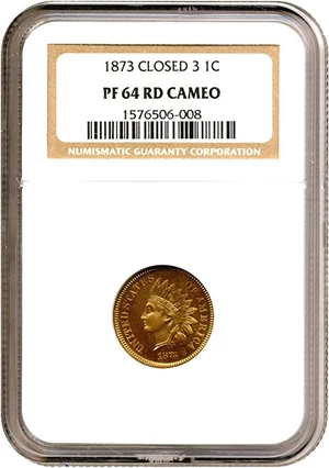 image for: 1873 1c Closed 3 NGC Proof 64 RD Cameo