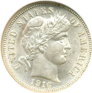 image for: 1916 10c Barber NGC MS62