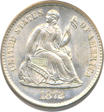 image for: 1872-S H10c Mintmark Below PCGS MS65