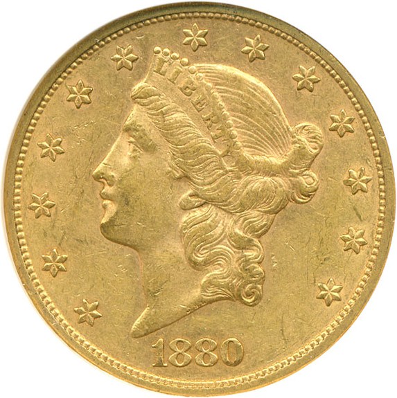 image for: 1880 $20  NGC AU55