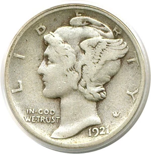 image for: 1921-D 10c PCGS F12