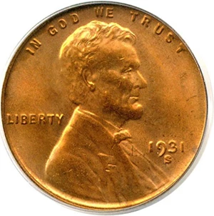 image for: 1931-S 1c PCGS MS65 RD