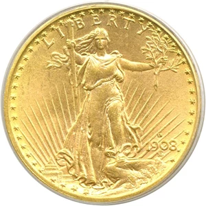 image for: 1908-D $20 No Motto PCGS MS65