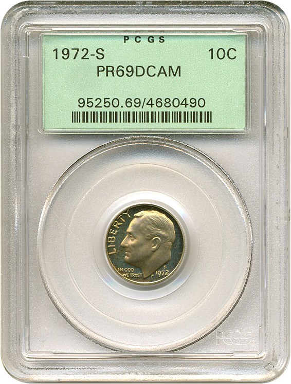 image for: 1972-S 10c  PCGS Proof 69 DCameo