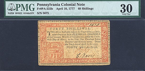 image for: Pennsylvania: Fr.PA223b 1777 40s 10-Apr PMG VF30  [5675]