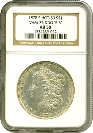 image for: Hot 50 VAM: 1878-S $1 Doubled Rib NGC AU58 (VAM-22)