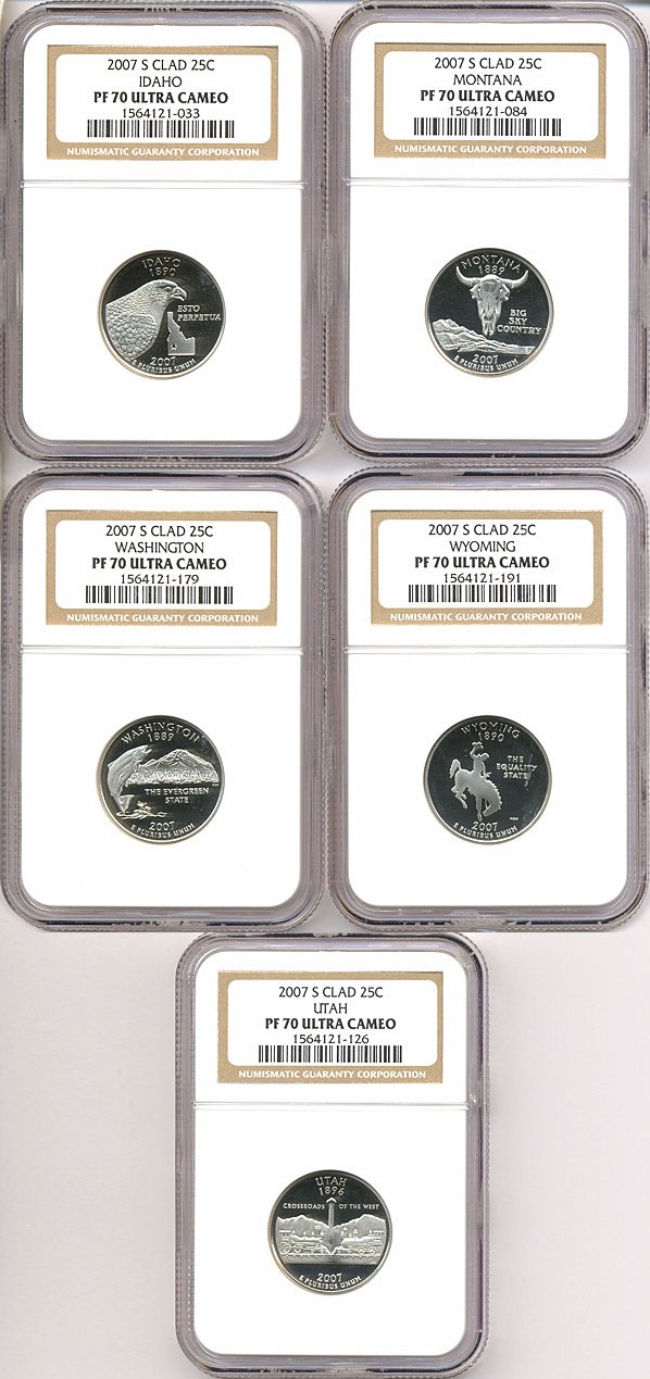 image for: 2007-S 25c State Quarters Proof Set - Clad (5 coins) NGC Proof 70 UCameo