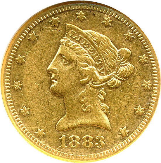 image for: 1883-CC $10  NGC AU50