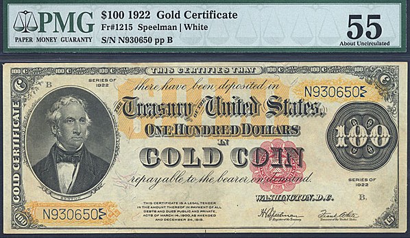 image for: Fr.1215 1922 $100  PMG AU55  [N930650]