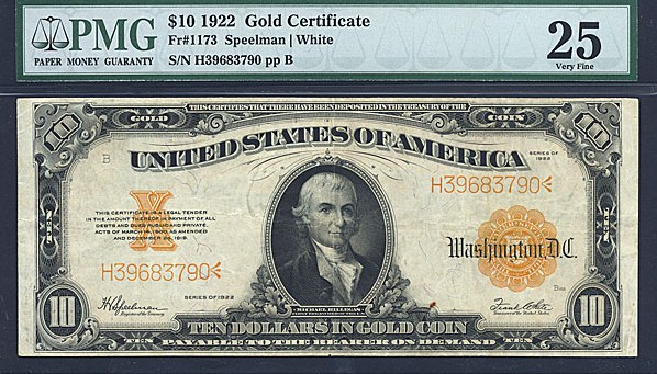 image for: Fr.1173 1922 $10  PMG VF25  [H39683790]