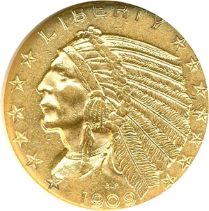 image for: 1909-D $5 NGC AU58