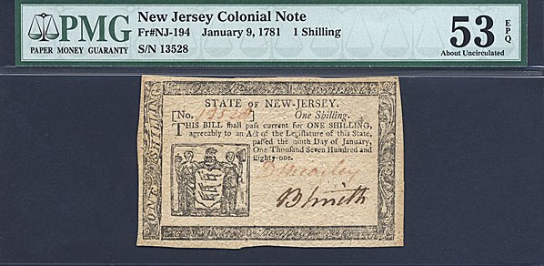 image for: New Jersey: Fr.NJ194 1781 1s 9-Jan PMG AU53 EPQ [13528]