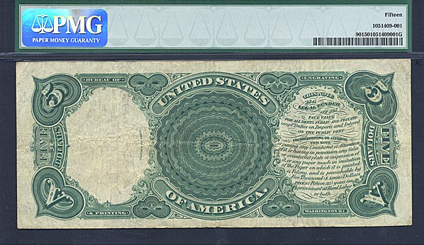 image for: Fr.90 1907 $5 Woodchopper PMG F15  [H60994149]