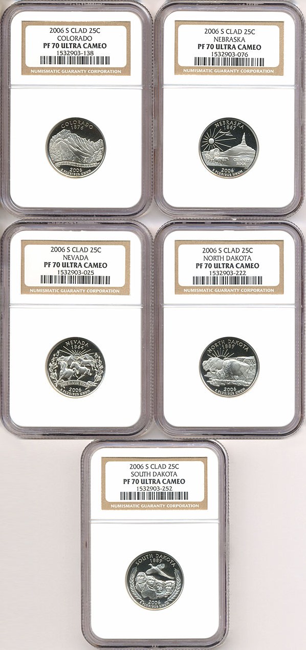 image for: 2006-S 25c State Quarters Proof Set - Clad (5 coins) NGC Proof 70 UCameo