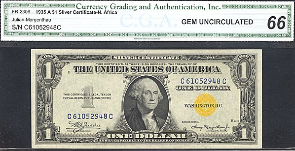 image for: Fr.2306 1935A $1 North Africa CGA Gem CU66  [C61052948C]