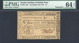 image for: South Carolina: Fr.SC135 1776,1777 on the back $1 23-Dec PMG Choice CU64 EPQ - Remainder