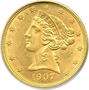 image for: 1907-D $5 PCGS MS62
