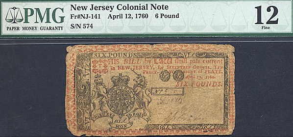image for: New Jersey: Fr.NJ141 1760 £6 12-Apr PMG F12  [574]