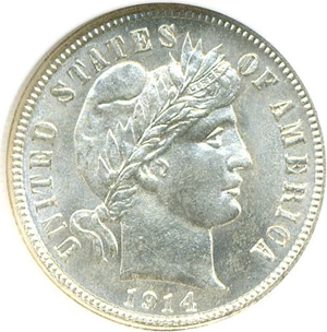 image for: 1914-D 10c NGC MS67