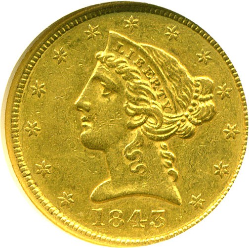 image for: 1843 $5  NGC AU58 