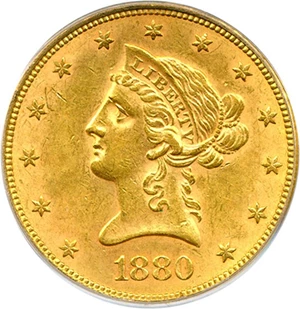 image for: 1880 $10 PCGS AU55
