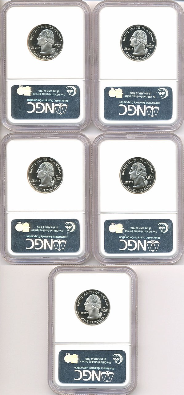 image for: 2007-S 25c State Quarters Proof Set - Clad (5 coins) NGC Proof 70 UCameo