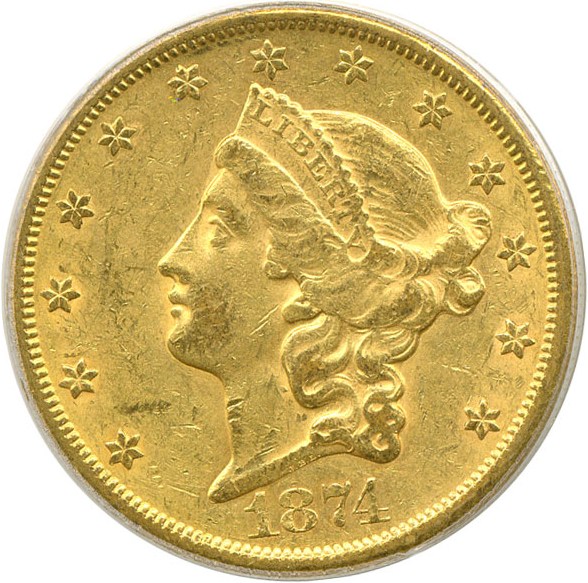image for: 1874-CC $20  PCGS/CAC AU58 