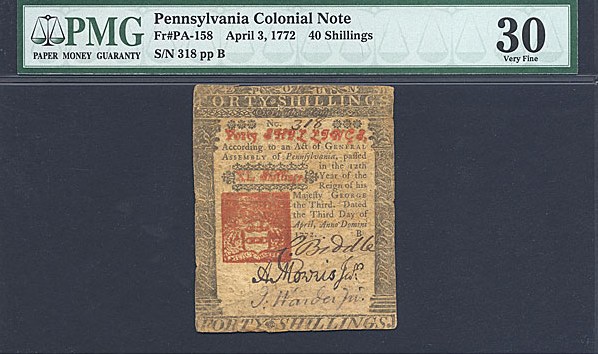 image for: Pennsylvania: Fr.PA158 1772 40s 3-Apr PMG VF30  [318]