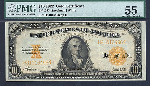 image for: Fr.1173 1922 $10  PMG AU55  [H81016496]