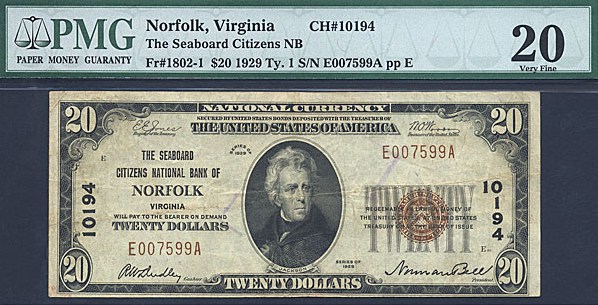 image for: Fr.1802-1 1929 $20  PMG VF20 #10194 Virginia [E007599A]