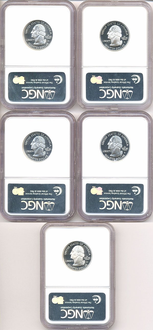 image for: 2005-S 25c State Quarters Proof Set - Silver (5 coins) NGC Proof 70 UCameo