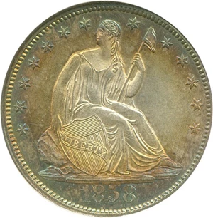 image for: 1858 50c NGC MS62 *Color*