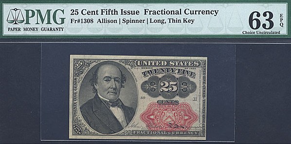 image for: Fractional Currency: Fr.1308  25-Cent Bust of Robert Walker. PMG Choice CU63 EPQ [1051411001]